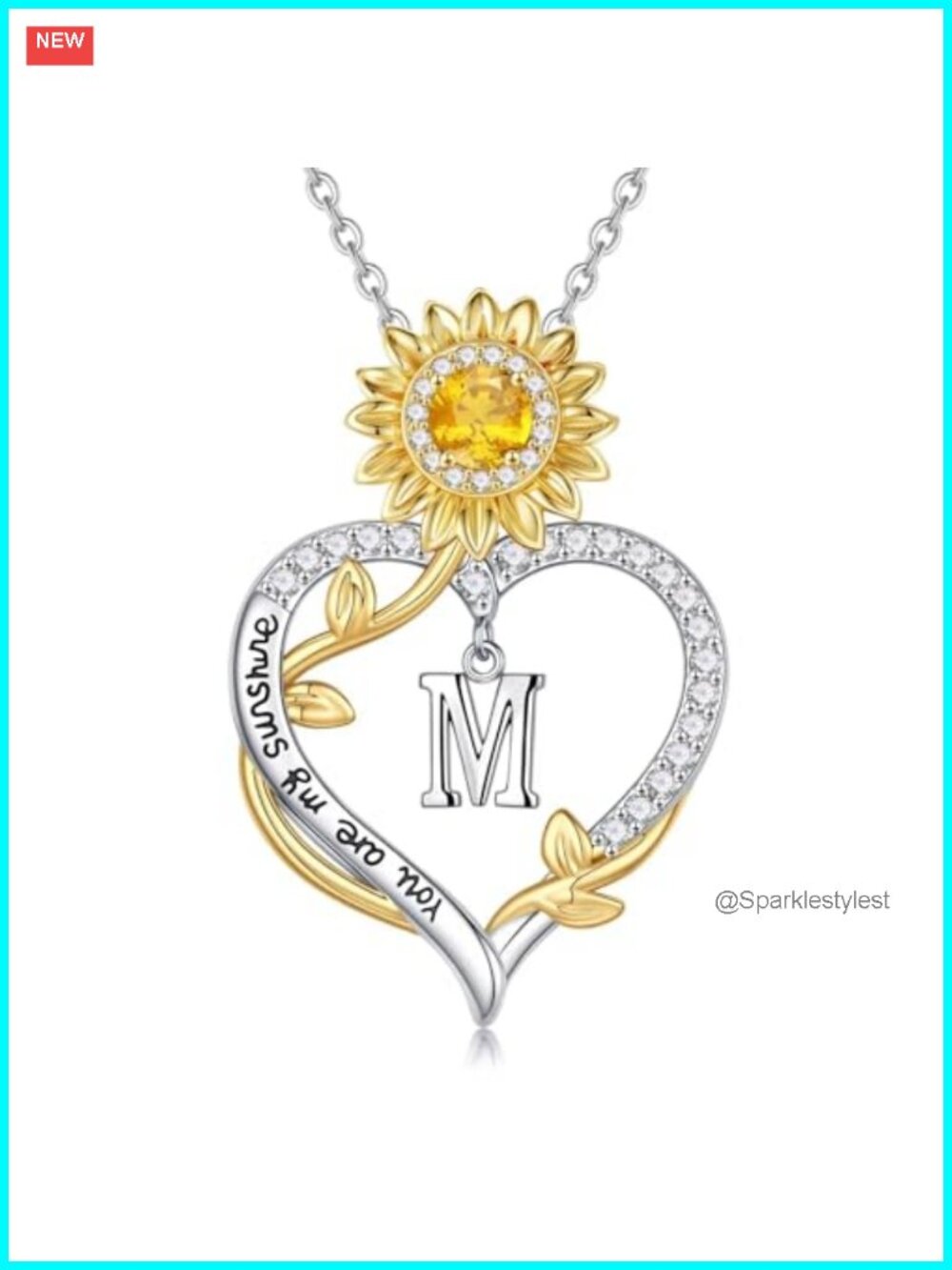 14k White Gold Plated Sunflower Initial Necklace Gift Set